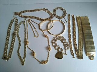 Bundle Gold Plated Gold Tone Chains Necklaces Bracelets Bangles Some Vintage