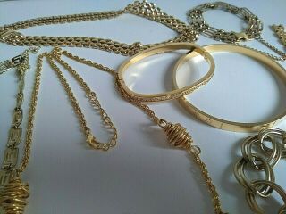 Bundle Gold Plated Gold Tone Chains Necklaces Bracelets Bangles Some Vintage 3