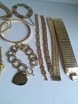 Bundle Gold Plated Gold Tone Chains Necklaces Bracelets Bangles Some Vintage 4