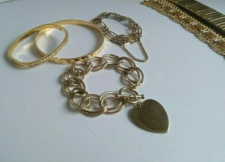 Bundle Gold Plated Gold Tone Chains Necklaces Bracelets Bangles Some Vintage 6