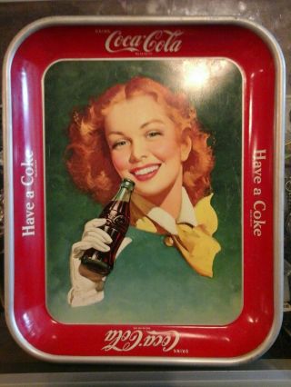 Vintage Coca - Cola Tray Red Head In Yellow Scarf 1948