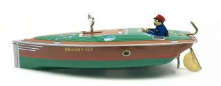 Vintage Metal/tin " Dragon Fly " Wind - Up Speedboat