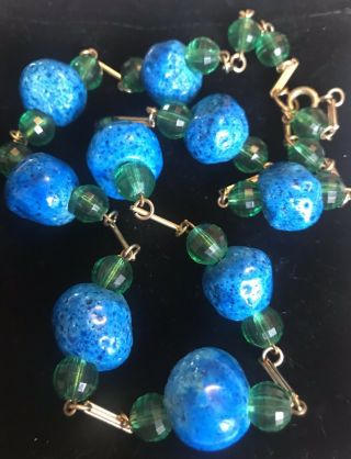 Egyptian Faience Donkey Bead Necklace Cobalt Blue Beads Antique Vtg Estate
