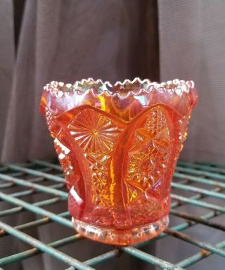 Vintage Imperial Carnival Glass Toothpick Holder Marigold Hobstar & Arches
