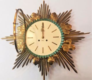 Large 19.  75 " Vintage Junghans Germany Key Wind Starburst Wall Clock W/ Box