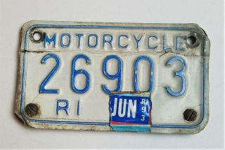 Vintage Rhode Island Motorcycle License Plate 26903 With Mounting Plate 198