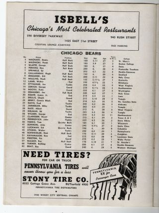 Chicago Bears vs Chicago Cardinals Vintage 1946 NFL Program (Comiskey Park) 2