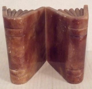 Vintage Marble Bookends Pair Rock Novel Shaped 5.  75 " X4.  5 " Brown