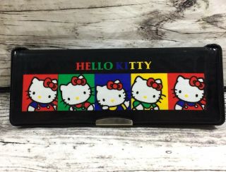Vtg 1989 Hello Kitty Color Block Double Sided Padded Pencil Box Sanrio