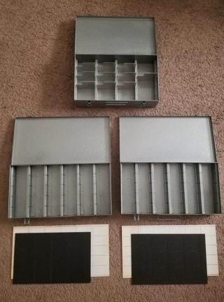 3 Vintage Brumberger Metal Slide Storage Tray Case 2
