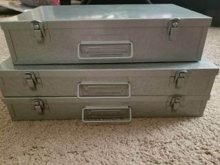 3 Vintage Brumberger Metal Slide Storage Tray Case 5