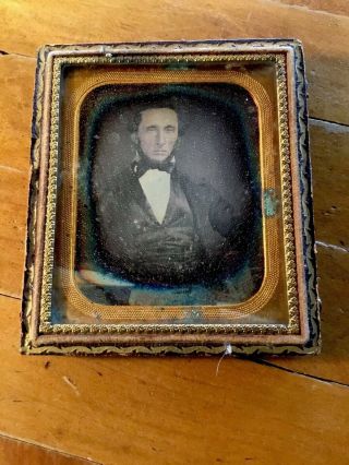 Antique 1/6th Plate Daguerreotype Photo In Half Case Vintage Victorian Gentleman