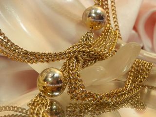 Classy Vintage 70 ' s Mellow Gold Tone Multi Strand Necklace 27F5 2