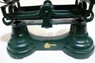Vintage Bottle Green LIBRASCO Kitchen Scales inc Brass Pans & Bell Weights - 226 5