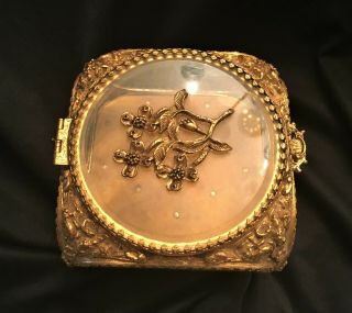 Vintage Ormolu Filigree Jewelry Casket with Beveled Glass,  Dogwood,  Roses Lovely 4