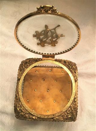 Vintage Ormolu Filigree Jewelry Casket with Beveled Glass,  Dogwood,  Roses Lovely 6