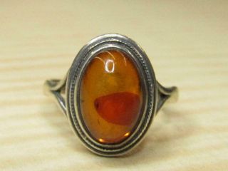 Vintage Sterling Silver Jewelry Oval Amber Color Cabochon Ring 7 Us