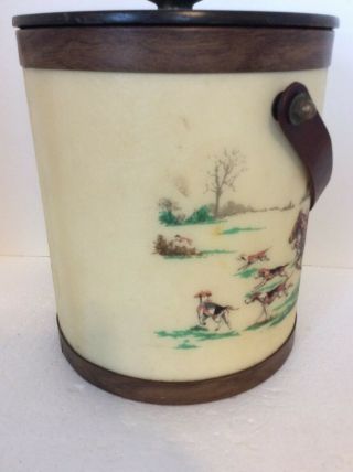 Vintage Bacova Guild English Hunt Fiberglass Ice Bucket Wooden Lid Leather Strap 4