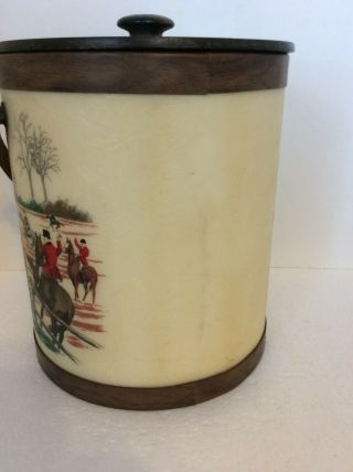 Vintage Bacova Guild English Hunt Fiberglass Ice Bucket Wooden Lid Leather Strap 5