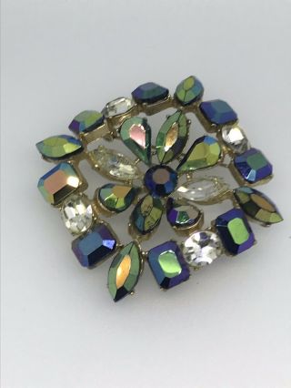 Vintage Brooch 1950s Large Aurora Borealis And White Stones Bridal Jewellery