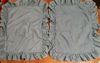 Vintage Ralph Lauren Blue Denim Ruffled Standard Pillow Shams (set Of 2) Cotton