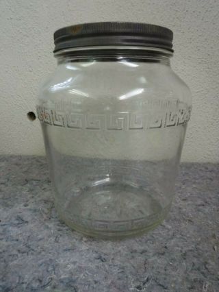 Vintage Oakes Mfg.  Co Glass Jar For Butter Churn With Tin Lid - Cookie