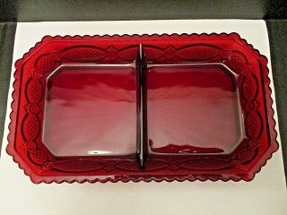 Vintage Avon Ruby Red 1876 Cape Cod Divided Candy Relish Condiment Dish