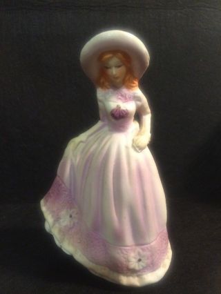 Vintage Hand Painted Ceramic Porcelain Figurine Woman Purple Dress Flower Hat