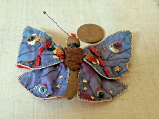 Vintage Antique Miniature Soft Toy Butterfly Sewing Needle Case Embroidered Silk