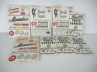 Vtg 50s White Photo Corners For Mounting 8 Packages 1 Opened Mounties Made Usa