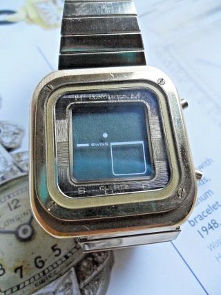 RARE Men ' s Vintage 1980 ' s Longines Swiss LCD Quartz Digital Watch 4 REPAIR 2