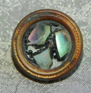 Antique Vintage Button Brass & Mother Of Pearl Under Glass 115 - A