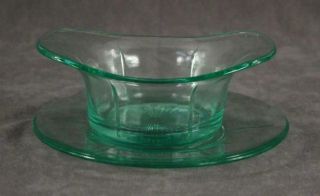 Vintage Kitchen Us Green Tendril Depression Glass Mayonnaise Bowl & Underplate