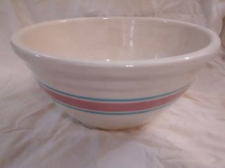 Vtg Mccoy Large 14 " Blue Pink Stripe Mixing Nesting Bowl Pottery Yellow Ware Usa