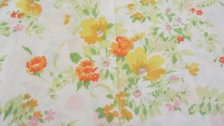 Vintage Full Double Flat Sheet Yellow Orange Floral Flowers Sheets 84 X 99