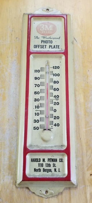 Vintage 3m Metal Advertising Thermometer Gas Station Service Oil Tin Soda