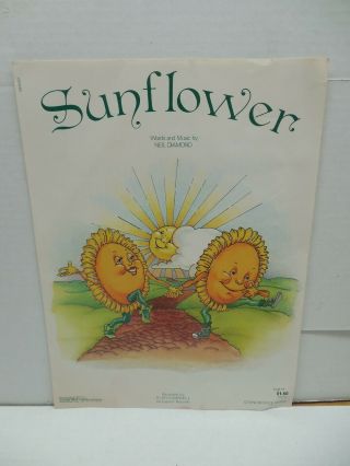 Vintage Sheet Music 1976 Sunflower Words Music Neil Diamond Glen Campbell Song