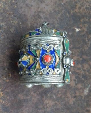 Vintage Moroccan Berber Bracelet Jewelry Box With Enamel