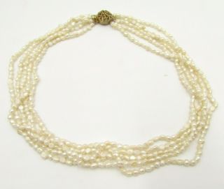 Vintage Baroque River Pearls Necklace 5 Strands With Golden Patent Clasp Jewelry