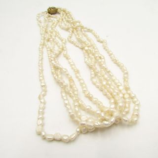 Vintage Baroque River Pearls Necklace 5 Strands with Golden Patent Clasp Jewelry 2