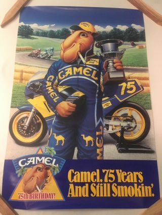 Vintage Joe Camel Large 36” X 24” Poster Motorcycle Gt 75 Years Cigarette