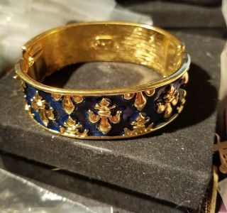 Estate Vtg Mvh Michaela Von Habsburg Fluer De Lis Enamel Gold Tone Bracelet