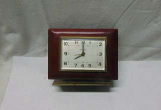 Vintage Seth Thomas Desk Clock With Alarm Wood & Brass Made In Germany