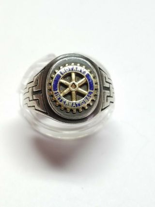 Vintage Sterling Silver & 10k Yellow Gold Rotary International Ring Sz 10.  5