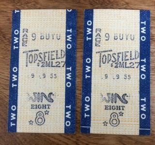 Vintage 2 - 1955 Topsfield Ma Greyhound Racing Bet Ticket Stubs.