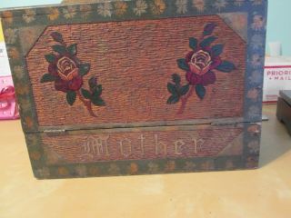 Vintage Carved & Painted Wooden Box " Mother " With Handle 14 " X10 " X6 1/2 "