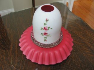 Vintage Fenton Peachblow 4 - Part Fairy Lamp Light W/hnd - Painted Roses $12.  Nr