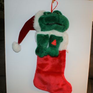 Frog Christmas Stocking Plush Croaking Singing 22 " Long Vintage Green