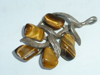 Vintage Miracle Pendant Tigers Eye Silver Tone Signed To Back 40 Miracle C1970 