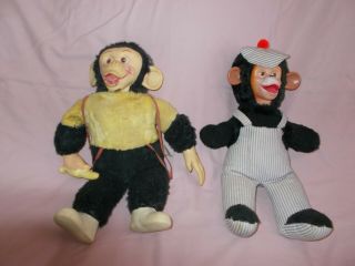 Two Vintage Stuffed Monkeys Rubber Faces 50 